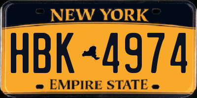 NY license plate HBK4974