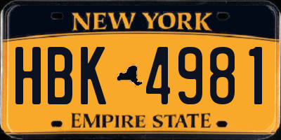 NY license plate HBK4981
