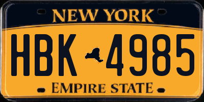 NY license plate HBK4985