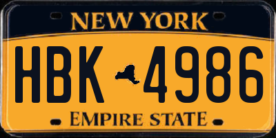 NY license plate HBK4986