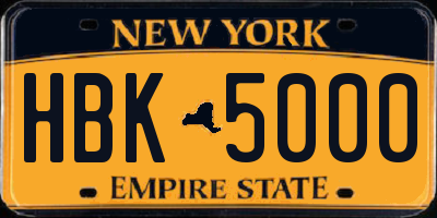 NY license plate HBK5000