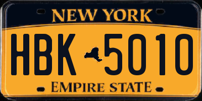 NY license plate HBK5010