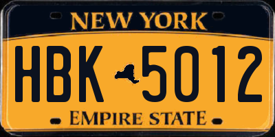 NY license plate HBK5012
