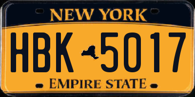 NY license plate HBK5017