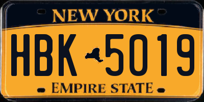 NY license plate HBK5019
