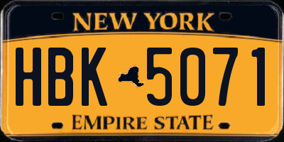 NY license plate HBK5071