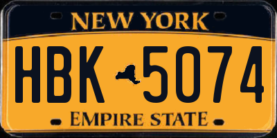 NY license plate HBK5074