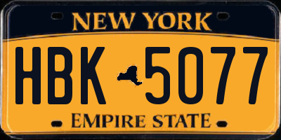 NY license plate HBK5077