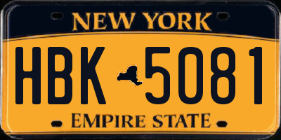 NY license plate HBK5081