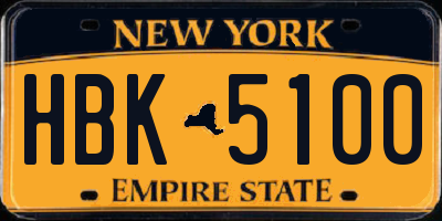 NY license plate HBK5100