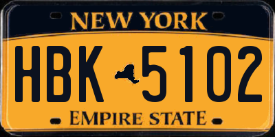 NY license plate HBK5102