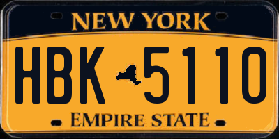 NY license plate HBK5110