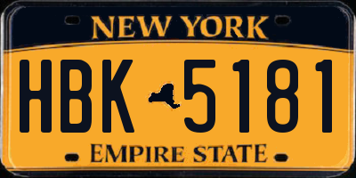 NY license plate HBK5181