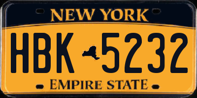 NY license plate HBK5232