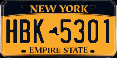NY license plate HBK5301
