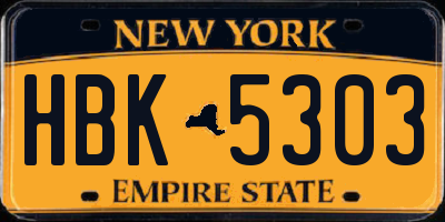 NY license plate HBK5303