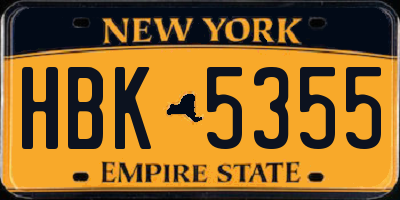 NY license plate HBK5355