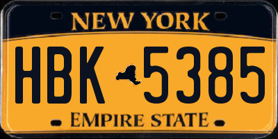 NY license plate HBK5385