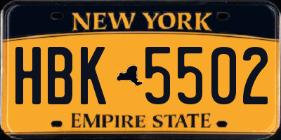 NY license plate HBK5502