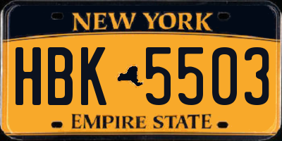 NY license plate HBK5503