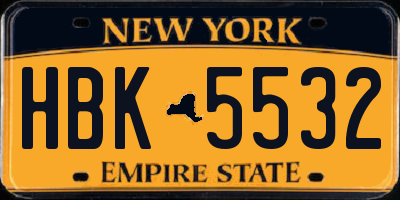 NY license plate HBK5532