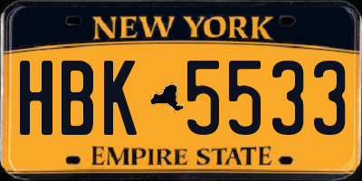 NY license plate HBK5533
