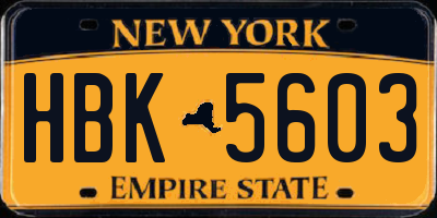 NY license plate HBK5603