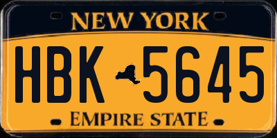 NY license plate HBK5645