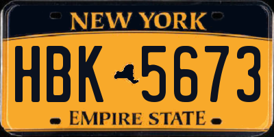 NY license plate HBK5673