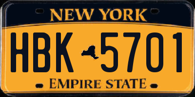 NY license plate HBK5701