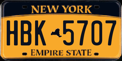NY license plate HBK5707