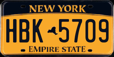 NY license plate HBK5709