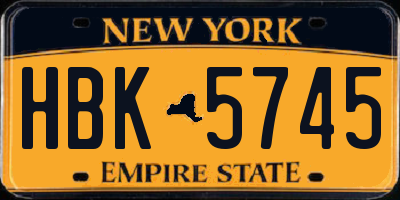 NY license plate HBK5745