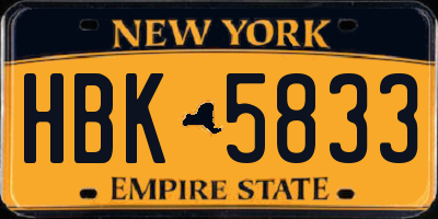 NY license plate HBK5833