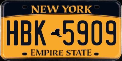 NY license plate HBK5909