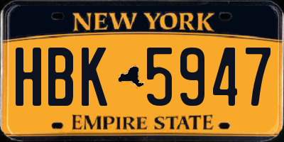 NY license plate HBK5947