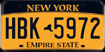 NY license plate HBK5972