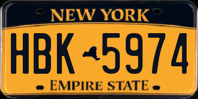 NY license plate HBK5974