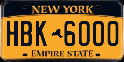 NY license plate HBK6000