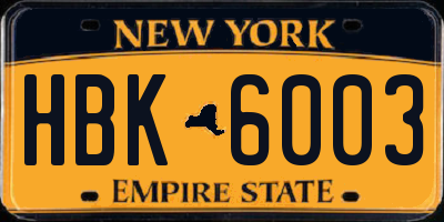 NY license plate HBK6003