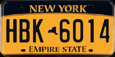 NY license plate HBK6014