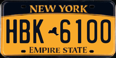 NY license plate HBK6100