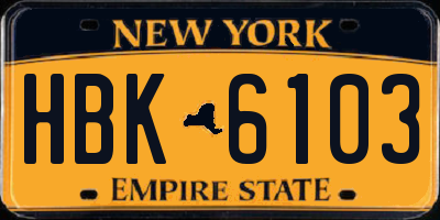 NY license plate HBK6103
