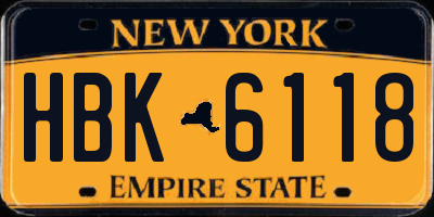 NY license plate HBK6118