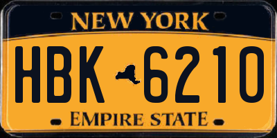 NY license plate HBK6210