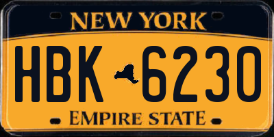 NY license plate HBK6230