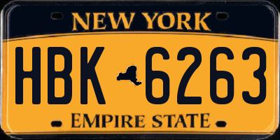 NY license plate HBK6263