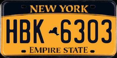 NY license plate HBK6303