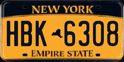 NY license plate HBK6308