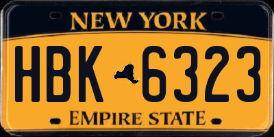 NY license plate HBK6323